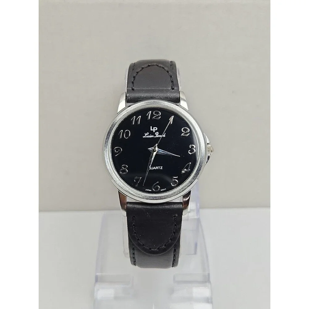 Lucien Piccard Mens Quartz Black Dial Silver Tone Dress 35mm Watch New Battery
